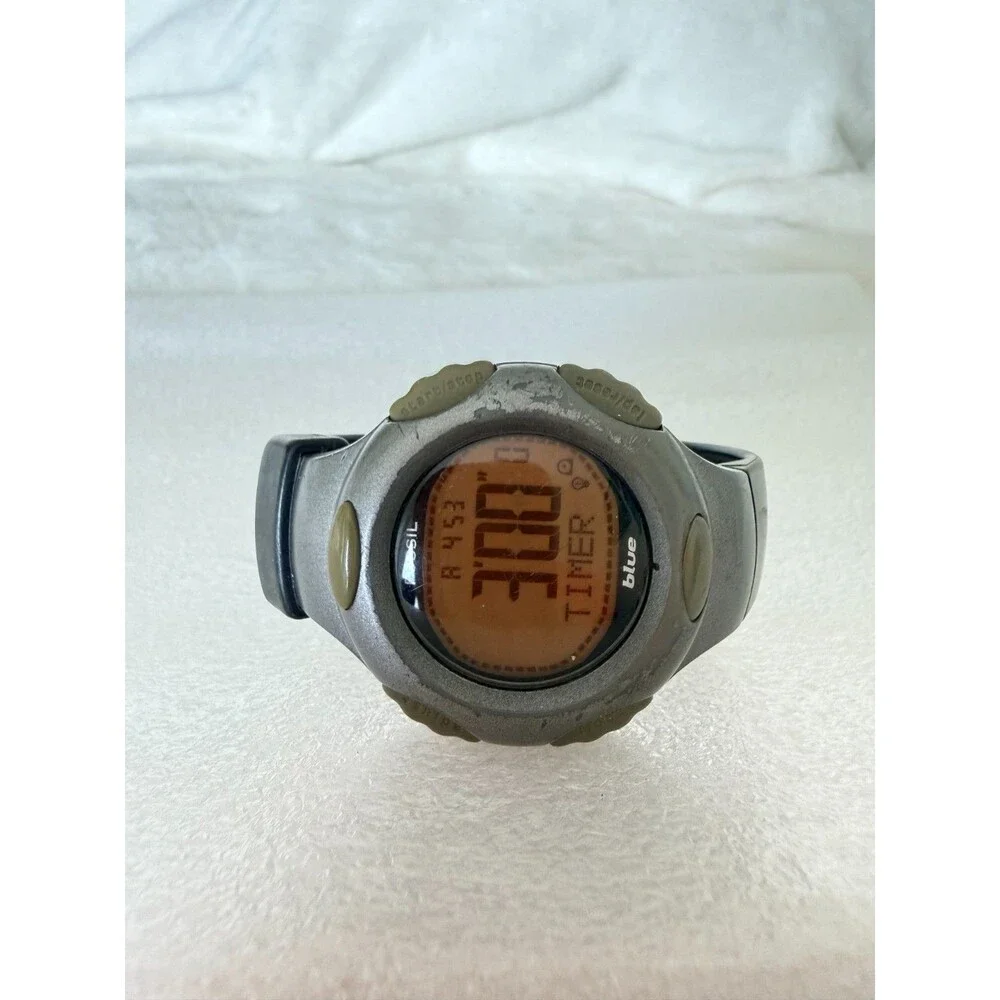 Vintage 90s Y2K Fossil Blue Digital Sports Watch DQ-1051 Timer 100M Pre-owned